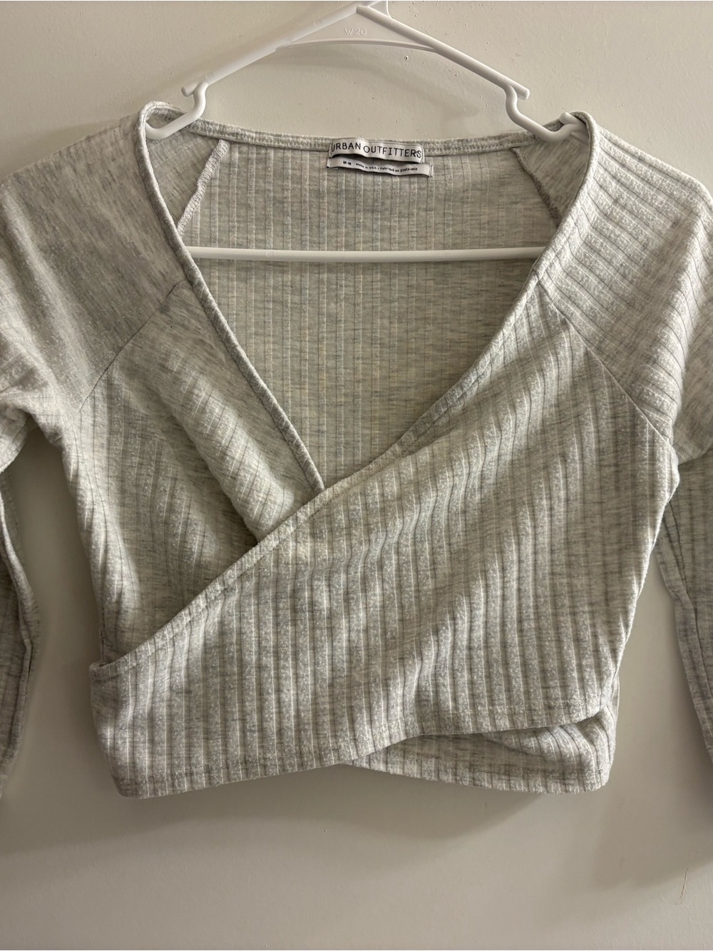 Urban Outfitters Light Gray Ribbed Wrap Crop Top